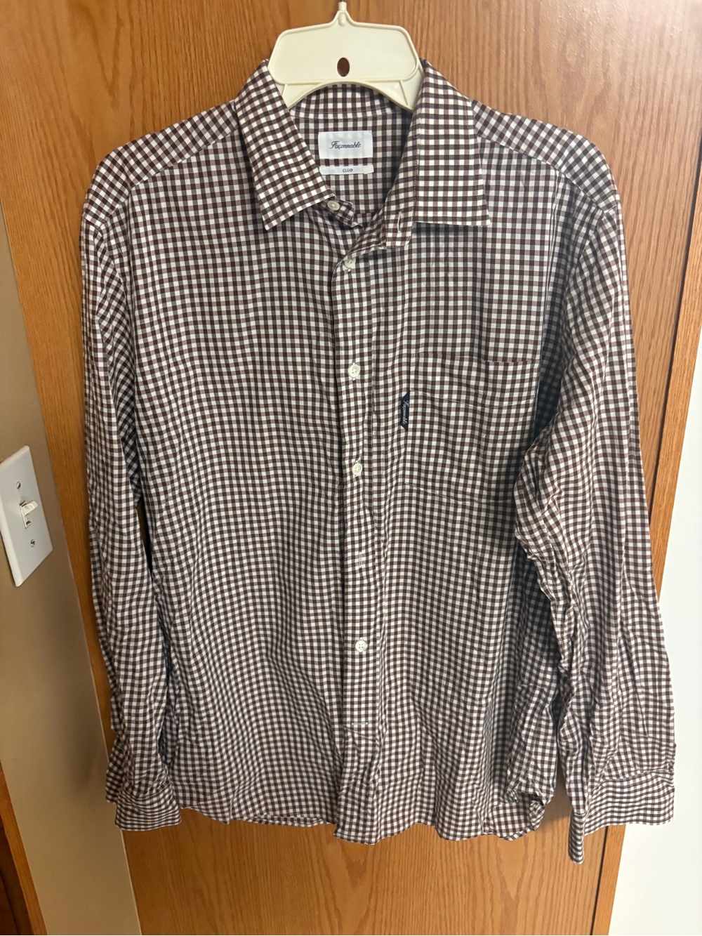 Faconnable Brown and White Gingham Button-Down Shirt